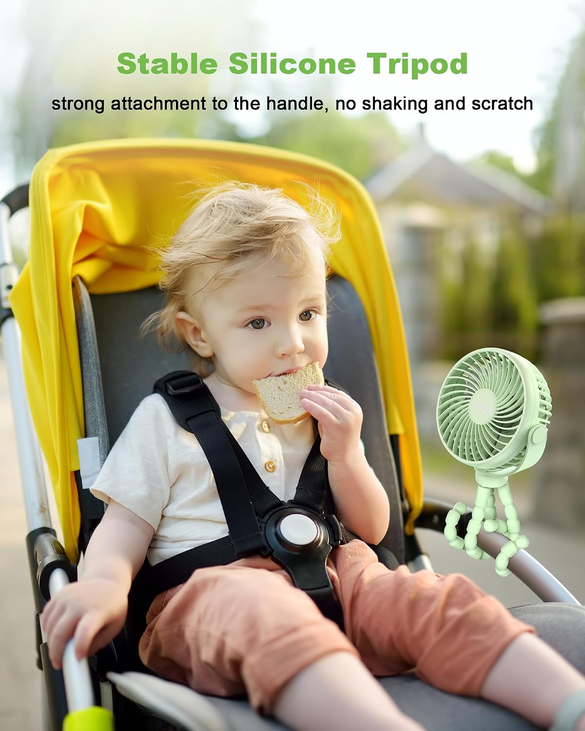 Clip on Stroller Fan, Rechargeable Long-Lasting Power Wind Fan,White