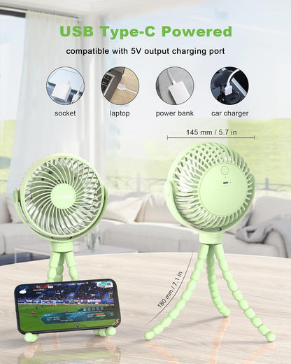 Clip on Stroller Fan, Rechargeable Long-Lasting Power Wind Fan,White