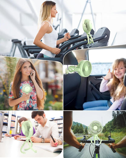 Clip on Stroller Fan, Rechargeable Long-Lasting Power Wind Fan,White