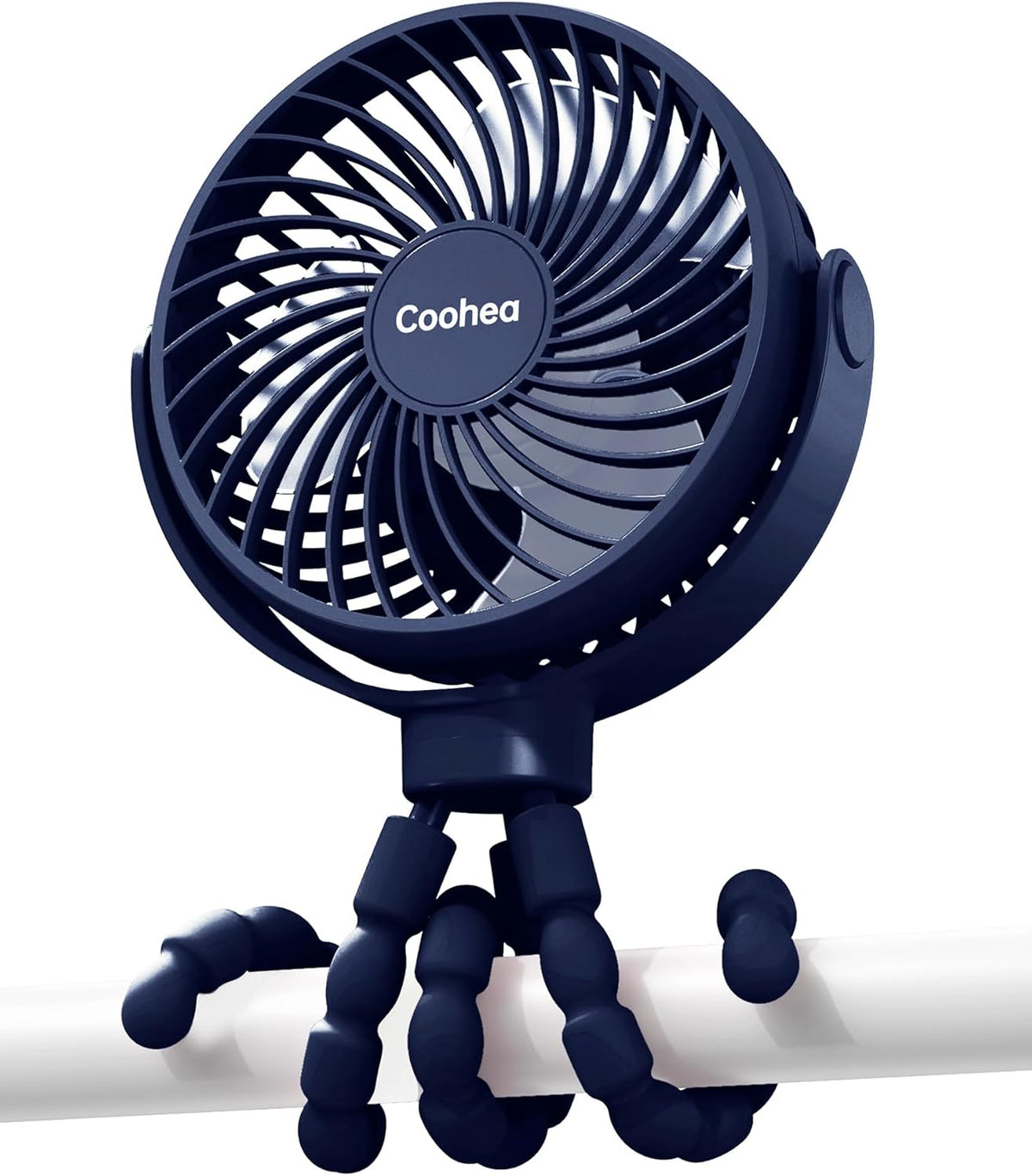 Clip on Stroller Fan, Rechargeable Long-Lasting Power Wind Fan,White