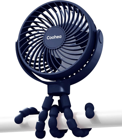 Clip on Stroller Fan, Rechargeable Long-Lasting Power Wind Fan,White