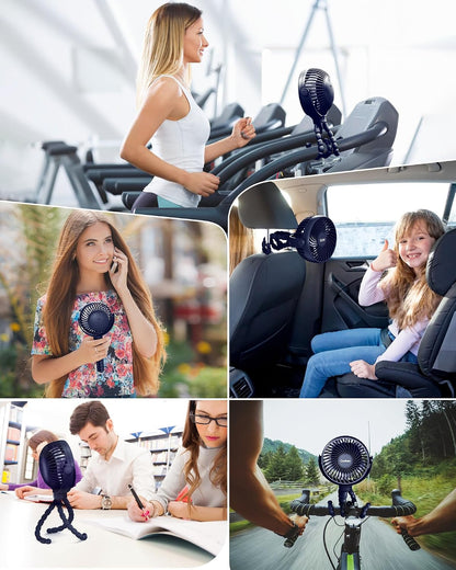 Clip on Stroller Fan, Rechargeable Long-Lasting Power Wind Fan,White