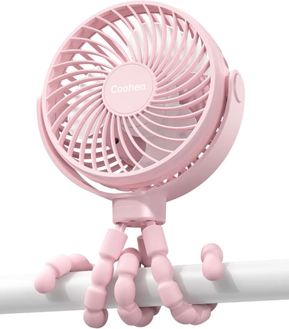 Clip on Stroller Fan, Rechargeable Long-Lasting Power Wind Fan,White