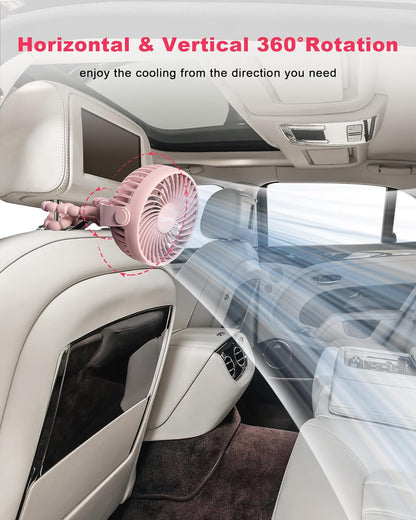 Clip on Stroller Fan, Rechargeable Long-Lasting Power Wind Fan,White