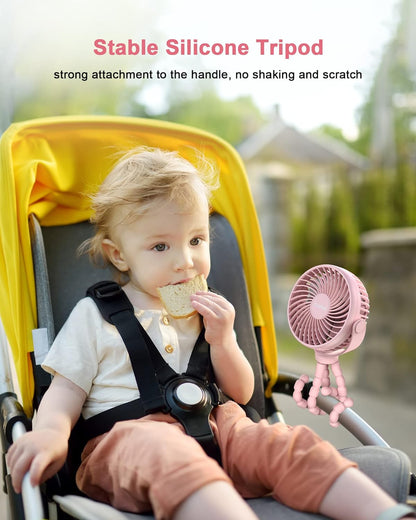 Clip on Stroller Fan, Rechargeable Long-Lasting Power Wind Fan,White