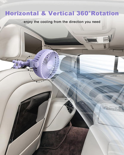 Clip on Stroller Fan, Rechargeable Long-Lasting Power Wind Fan,White