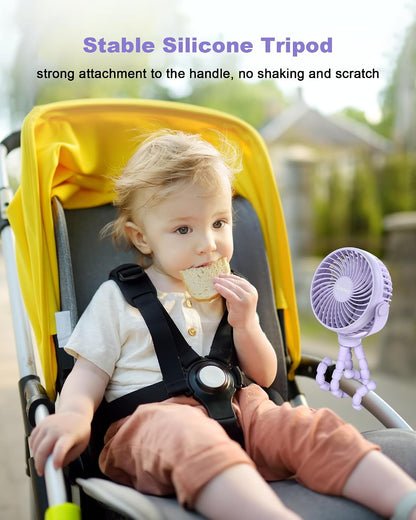 Clip on Stroller Fan, Rechargeable Long-Lasting Power Wind Fan,White