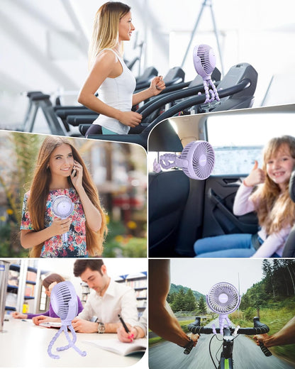 Clip on Stroller Fan, Rechargeable Long-Lasting Power Wind Fan,White