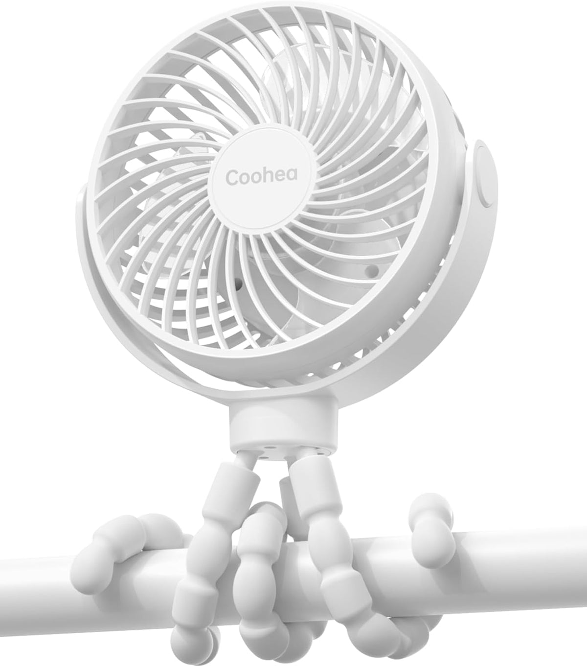 Clip on Stroller Fan, Rechargeable Long-Lasting Power Wind Fan,White
