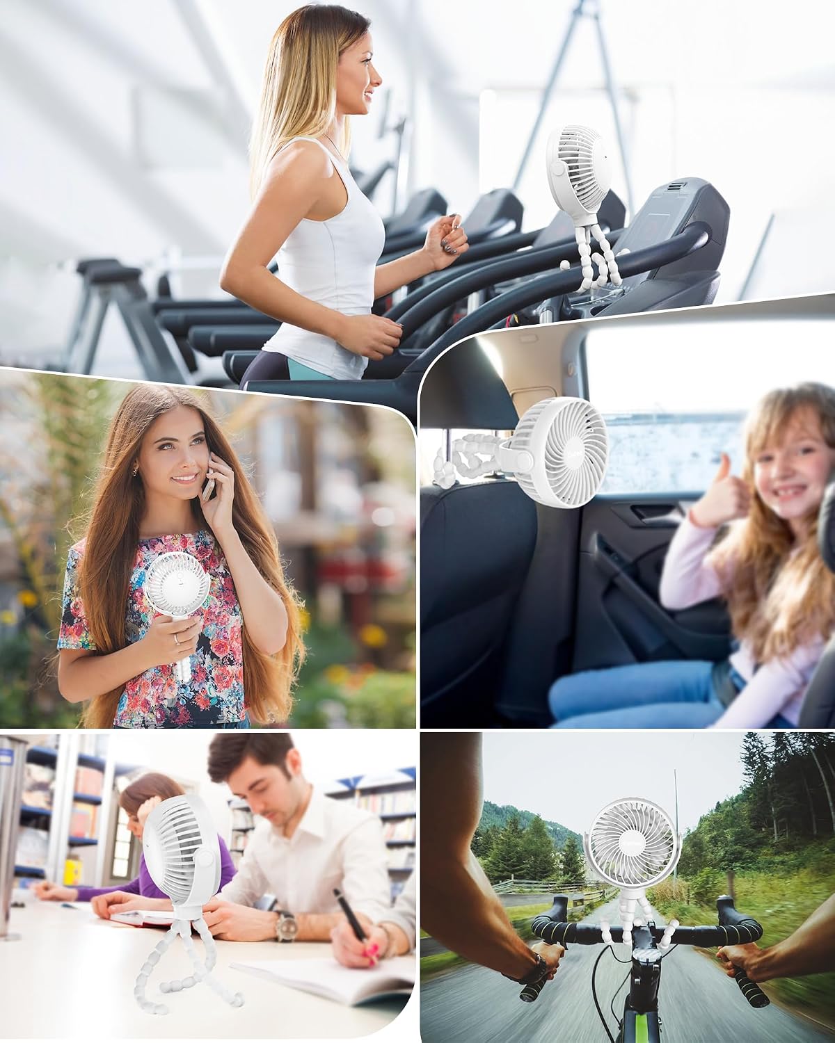 Clip on Stroller Fan, Rechargeable Long-Lasting Power Wind Fan,White