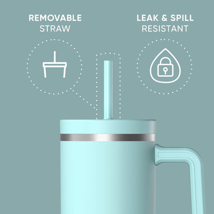 Voyager 32oz Insulated Tumbler with Handle & 2-in-1 Lid, Leak-Proof Stainless-Steel Travel Tumbler, Cupholder Friendly Reusable Water Bottle Built for Work, Gym, or Class Commute (Sage Leaf)