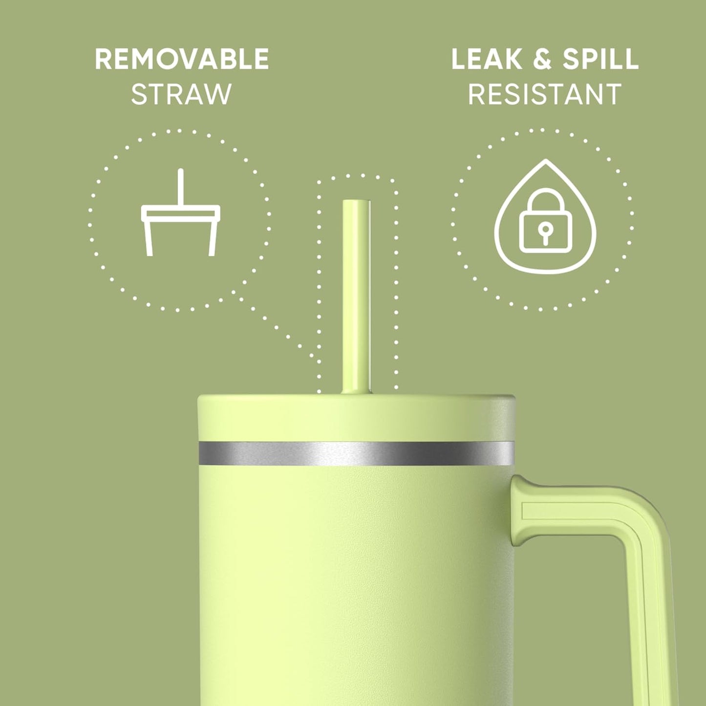 Voyager 32oz Insulated Tumbler with Handle & 2-in-1 Lid, Leak-Proof Stainless-Steel Travel Tumbler, Cupholder Friendly Reusable Water Bottle Built for Work, Gym, or Class Commute (Sage Leaf)