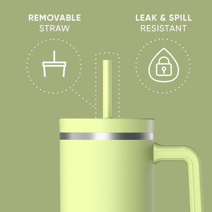 Voyager 32oz Insulated Tumbler with Handle & 2-in-1 Lid, Leak-Proof Stainless-Steel Travel Tumbler, Cupholder Friendly Reusable Water Bottle Built for Work, Gym, or Class Commute (Sage Leaf)
