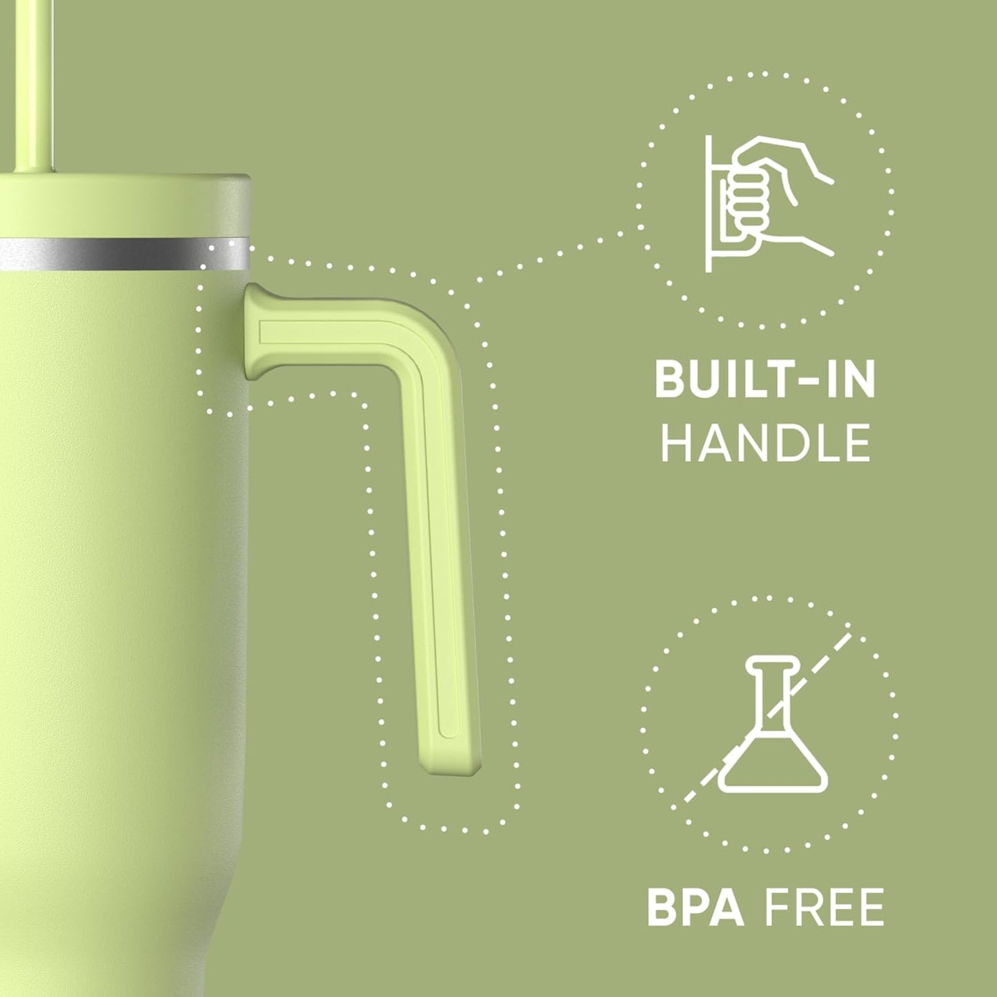 Voyager 32oz Insulated Tumbler with Handle & 2-in-1 Lid, Leak-Proof Stainless-Steel Travel Tumbler, Cupholder Friendly Reusable Water Bottle Built for Work, Gym, or Class Commute (Sage Leaf)