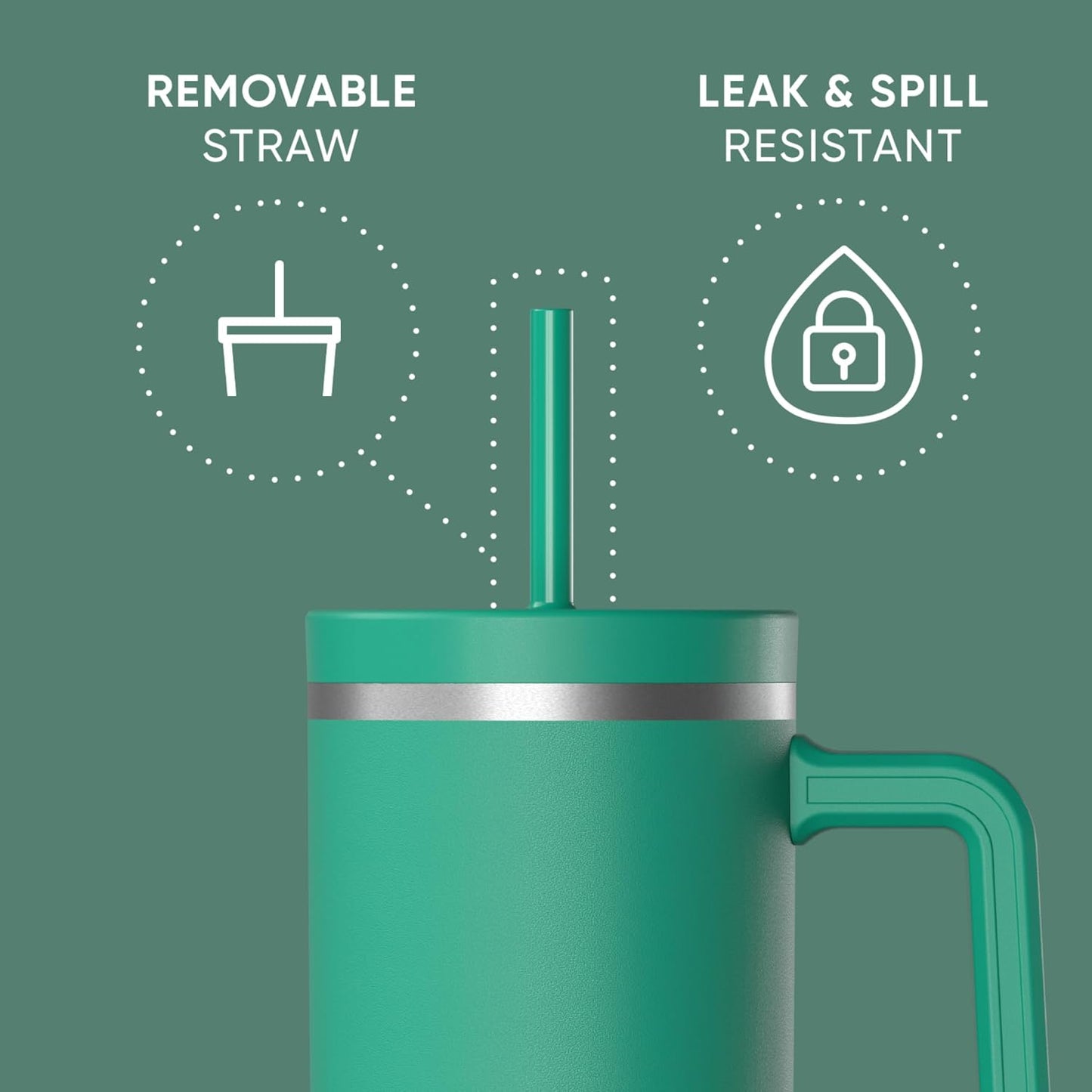 Voyager 32oz Insulated Tumbler with Handle & 2-in-1 Lid, Leak-Proof Stainless-Steel Travel Tumbler, Cupholder Friendly Reusable Water Bottle Built for Work, Gym, or Class Commute (Sage Leaf)