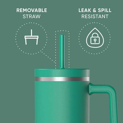 Voyager 32oz Insulated Tumbler with Handle & 2-in-1 Lid, Leak-Proof Stainless-Steel Travel Tumbler, Cupholder Friendly Reusable Water Bottle Built for Work, Gym, or Class Commute (Sage Leaf)