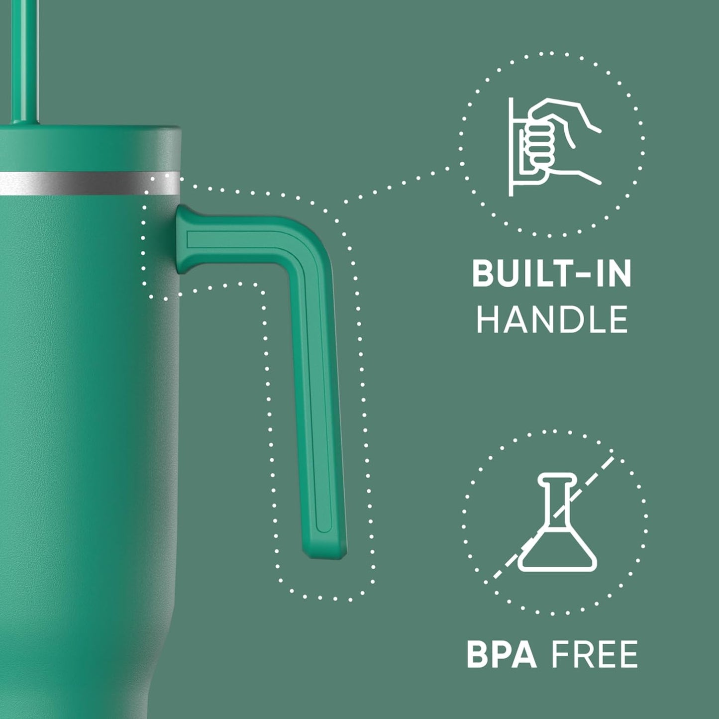 Voyager 32oz Insulated Tumbler with Handle & 2-in-1 Lid, Leak-Proof Stainless-Steel Travel Tumbler, Cupholder Friendly Reusable Water Bottle Built for Work, Gym, or Class Commute (Sage Leaf)
