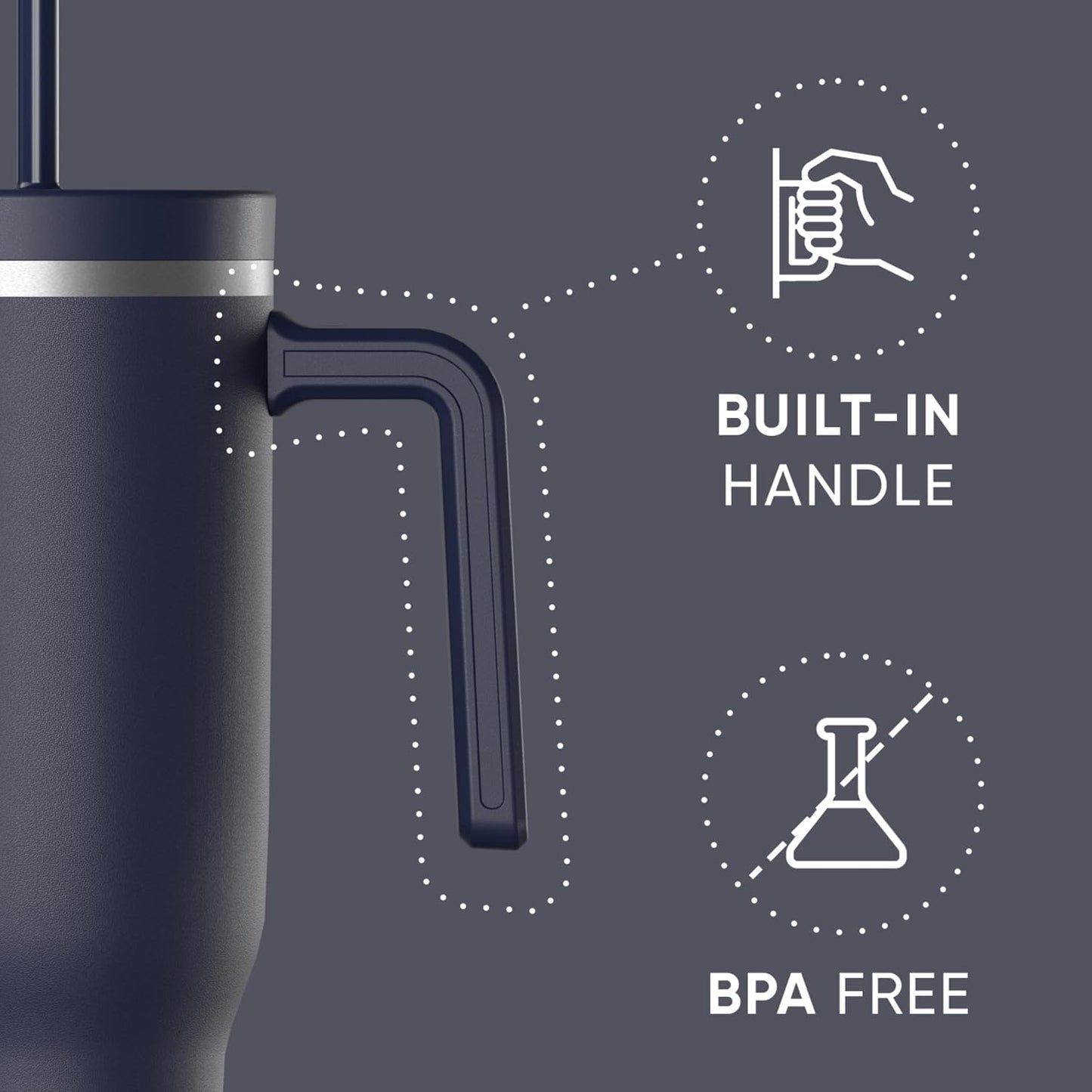 Voyager 32oz Insulated Tumbler with Handle & 2-in-1 Lid, Leak-Proof Stainless-Steel Travel Tumbler, Cupholder Friendly Reusable Water Bottle Built for Work, Gym, or Class Commute (Sage Leaf)