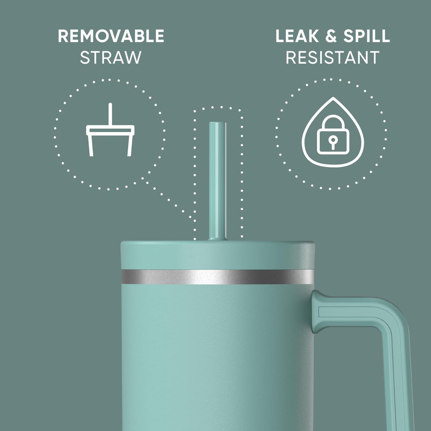 Voyager 32oz Insulated Tumbler with Handle & 2-in-1 Lid, Leak-Proof Stainless-Steel Travel Tumbler, Cupholder Friendly Reusable Water Bottle Built for Work, Gym, or Class Commute (Sage Leaf)