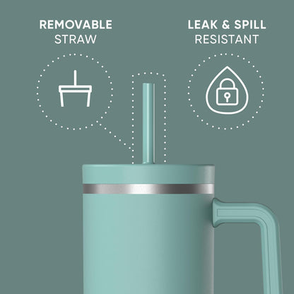 Voyager 32oz Insulated Tumbler with Handle & 2-in-1 Lid, Leak-Proof Stainless-Steel Travel Tumbler, Cupholder Friendly Reusable Water Bottle Built for Work, Gym, or Class Commute (Sage Leaf)