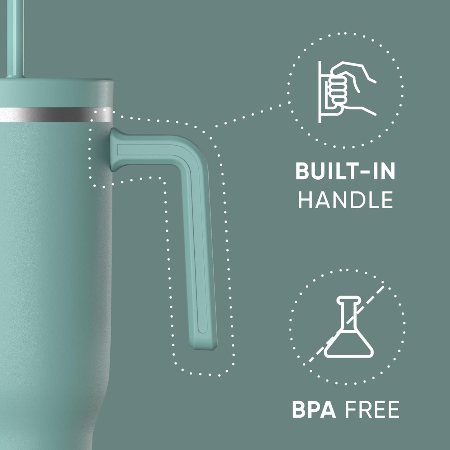 Voyager 32oz Insulated Tumbler with Handle & 2-in-1 Lid, Leak-Proof Stainless-Steel Travel Tumbler, Cupholder Friendly Reusable Water Bottle Built for Work, Gym, or Class Commute (Sage Leaf)
