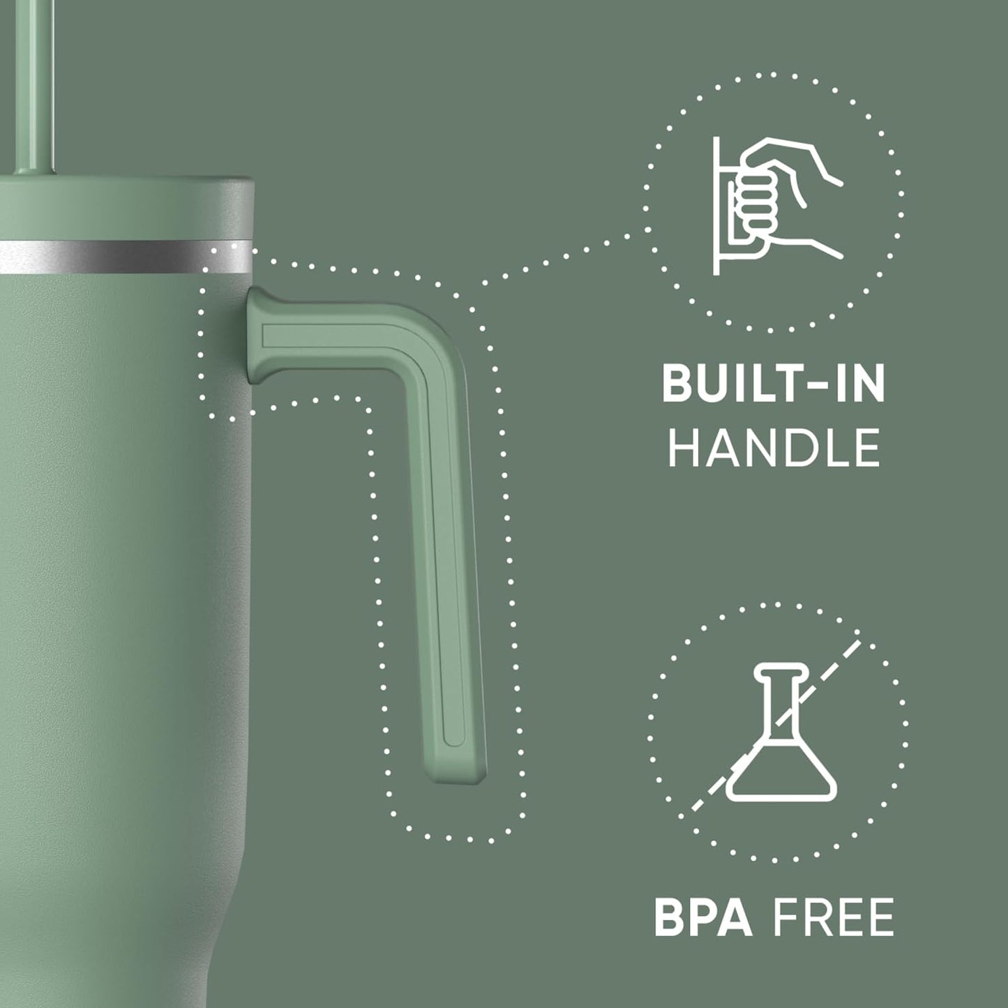 Voyager 32oz Insulated Tumbler with Handle & 2-in-1 Lid, Leak-Proof Stainless-Steel Travel Tumbler, Cupholder Friendly Reusable Water Bottle Built for Work, Gym, or Class Commute (Sage Leaf)
