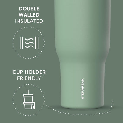 Voyager 32oz Insulated Tumbler with Handle & 2-in-1 Lid, Leak-Proof Stainless-Steel Travel Tumbler, Cupholder Friendly Reusable Water Bottle Built for Work, Gym, or Class Commute (Sage Leaf)