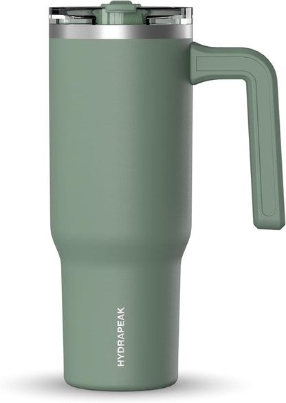 Voyager 32oz Insulated Tumbler with Handle & 2-in-1 Lid, Leak-Proof Stainless-Steel Travel Tumbler, Cupholder Friendly Reusable Water Bottle Built for Work, Gym, or Class Commute (Sage Leaf)