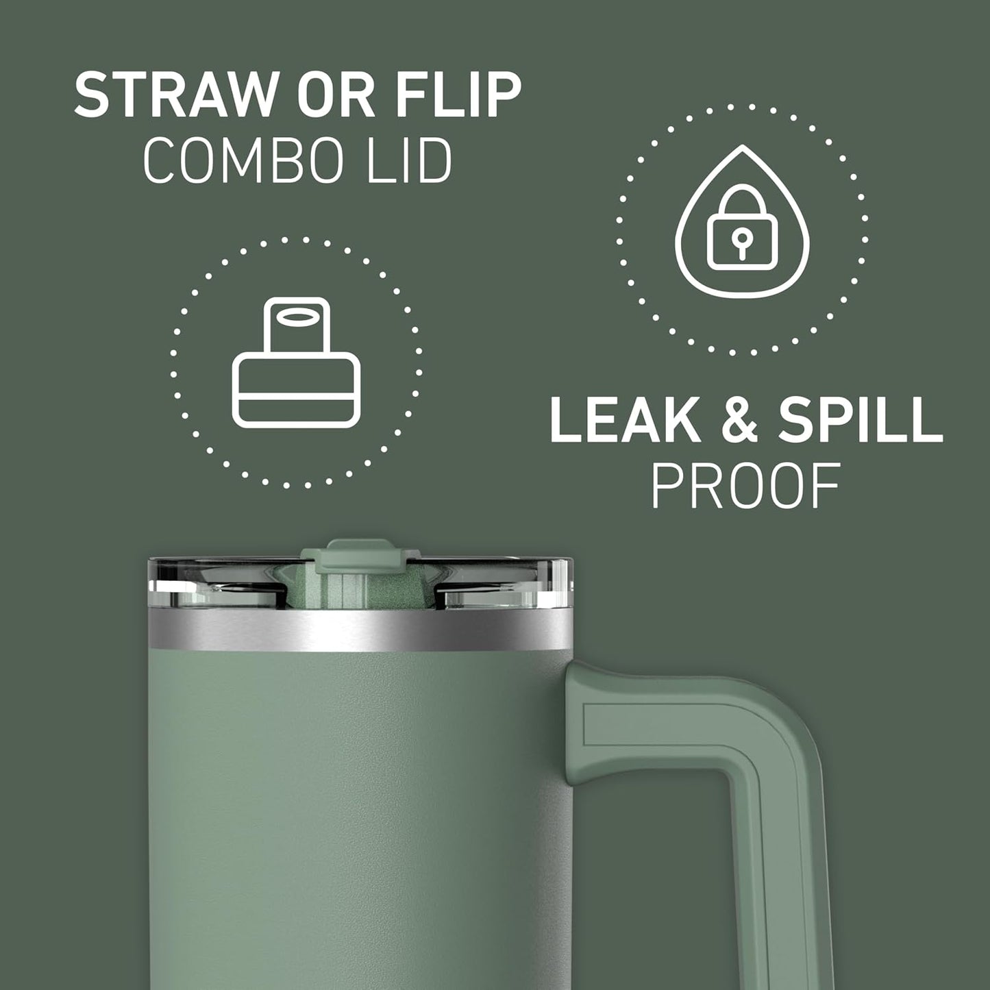 Voyager 32oz Insulated Tumbler with Handle & 2-in-1 Lid, Leak-Proof Stainless-Steel Travel Tumbler, Cupholder Friendly Reusable Water Bottle Built for Work, Gym, or Class Commute (Sage Leaf)