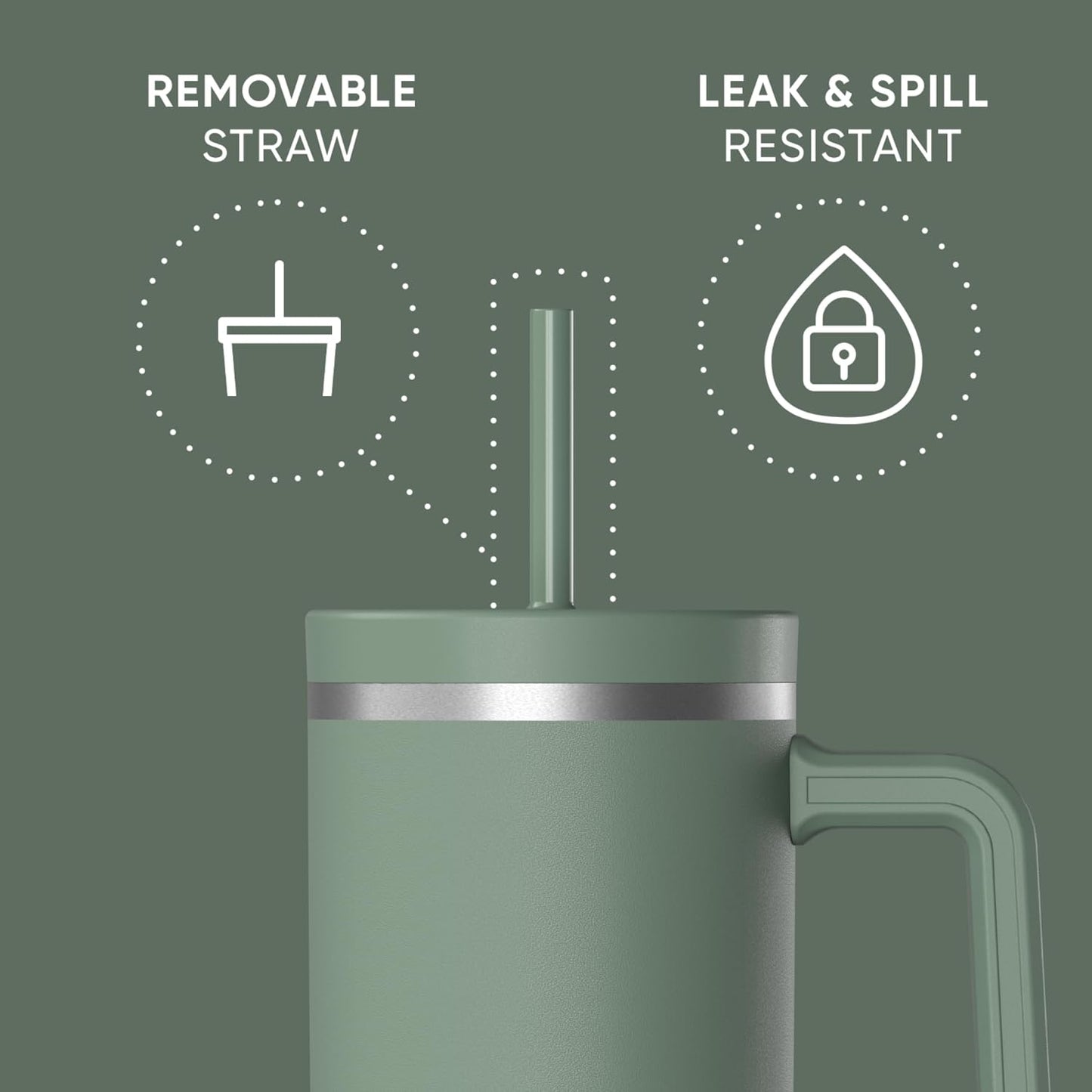 Voyager 32oz Insulated Tumbler with Handle & 2-in-1 Lid, Leak-Proof Stainless-Steel Travel Tumbler, Cupholder Friendly Reusable Water Bottle Built for Work, Gym, or Class Commute (Sage Leaf)