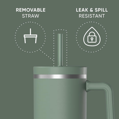 Voyager 32oz Insulated Tumbler with Handle & 2-in-1 Lid, Leak-Proof Stainless-Steel Travel Tumbler, Cupholder Friendly Reusable Water Bottle Built for Work, Gym, or Class Commute (Sage Leaf)