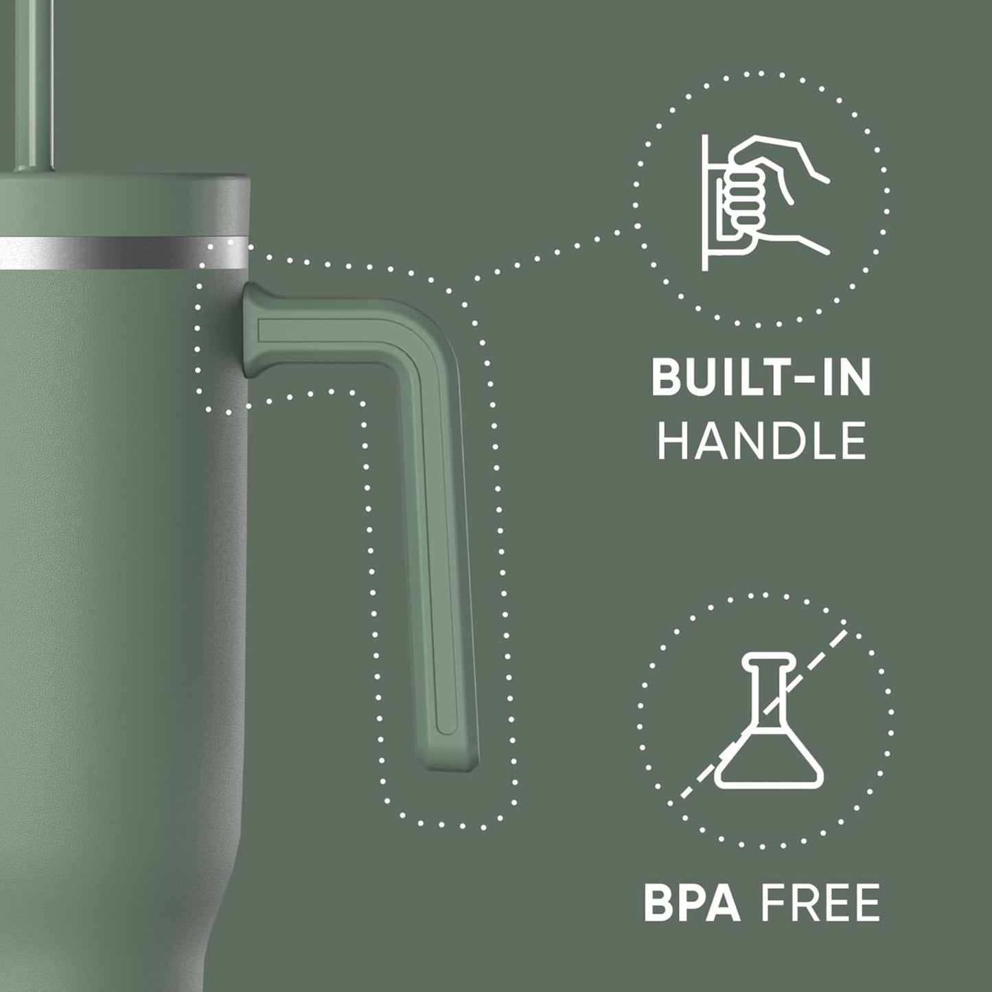 Voyager 32oz Insulated Tumbler with Handle & 2-in-1 Lid, Leak-Proof Stainless-Steel Travel Tumbler, Cupholder Friendly Reusable Water Bottle Built for Work, Gym, or Class Commute (Sage Leaf)