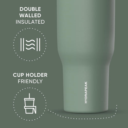 Voyager 32oz Insulated Tumbler with Handle & 2-in-1 Lid, Leak-Proof Stainless-Steel Travel Tumbler, Cupholder Friendly Reusable Water Bottle Built for Work, Gym, or Class Commute (Sage Leaf)