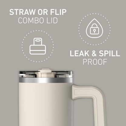 Voyager 32oz Insulated Tumbler with Handle & 2-in-1 Lid, Leak-Proof Stainless-Steel Travel Tumbler, Cupholder Friendly Reusable Water Bottle Built for Work, Gym, or Class Commute (Sage Leaf)