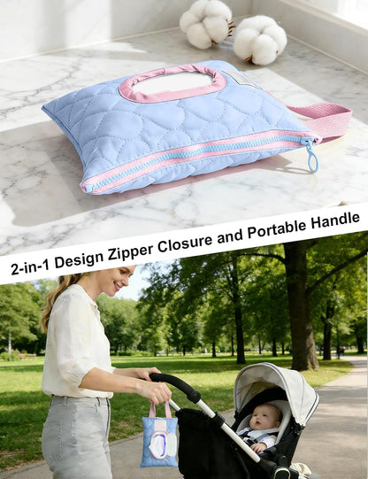 Reusable Baby Wipe Cover Fabric Quilted, Universal Size Travel-Friendly Baby Wipes Bag with Zipper Compatible with HUGGIES,WaterWipes,Pampers,Johnson and More Brands (Pink)