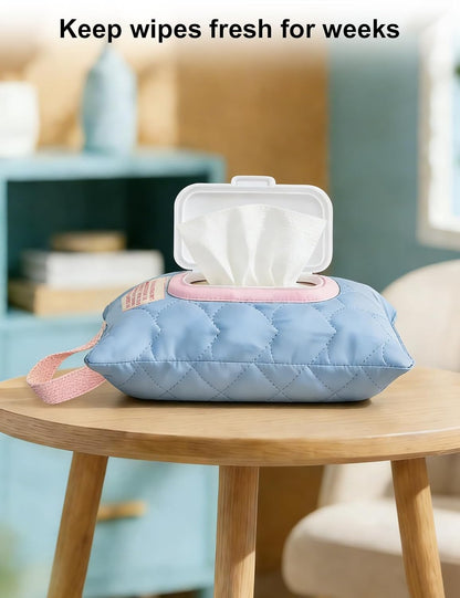 Reusable Baby Wipe Cover Fabric Quilted, Universal Size Travel-Friendly Baby Wipes Bag with Zipper Compatible with HUGGIES,WaterWipes,Pampers,Johnson and More Brands (Pink)