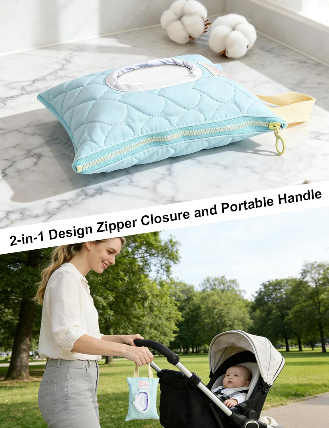 Reusable Baby Wipe Cover Fabric Quilted, Universal Size Travel-Friendly Baby Wipes Bag with Zipper Compatible with HUGGIES,WaterWipes,Pampers,Johnson and More Brands (Pink)