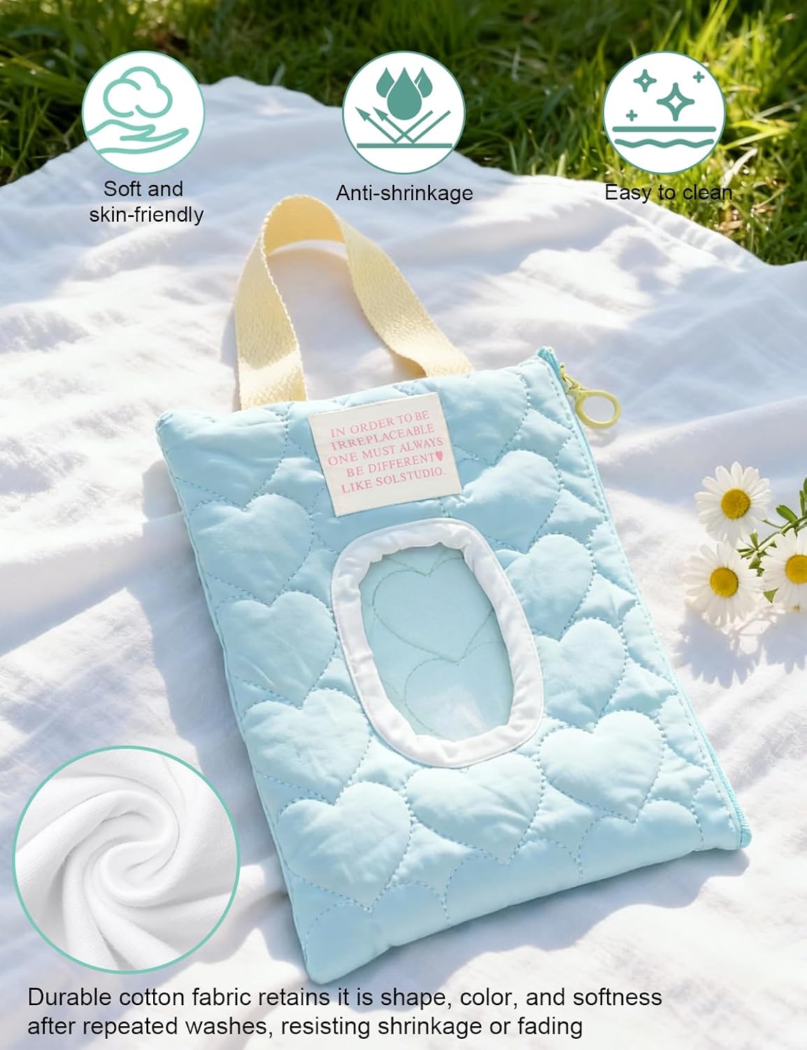 Reusable Baby Wipe Cover Fabric Quilted, Universal Size Travel-Friendly Baby Wipes Bag with Zipper Compatible with HUGGIES,WaterWipes,Pampers,Johnson and More Brands (Pink)
