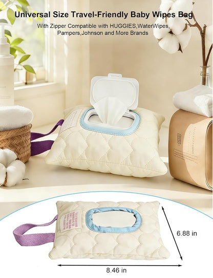 Reusable Baby Wipe Cover Fabric Quilted, Universal Size Travel-Friendly Baby Wipes Bag with Zipper Compatible with HUGGIES,WaterWipes,Pampers,Johnson and More Brands (Pink)