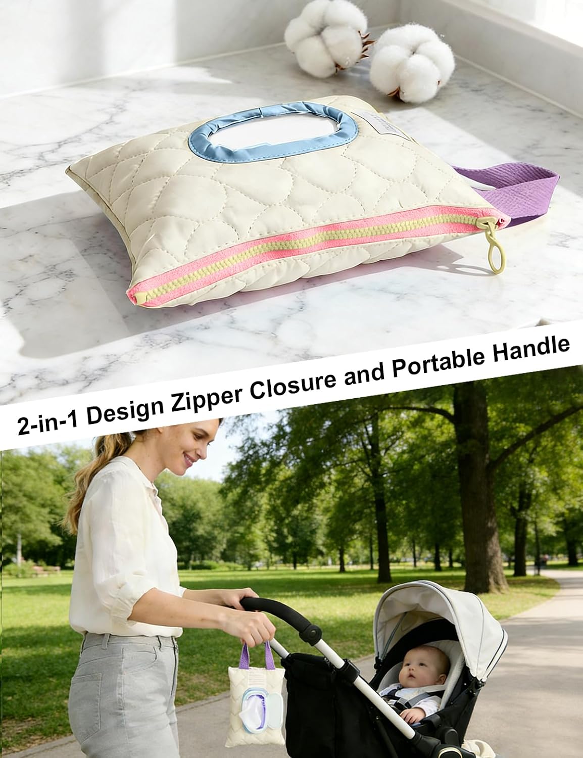 Reusable Baby Wipe Cover Fabric Quilted, Universal Size Travel-Friendly Baby Wipes Bag with Zipper Compatible with HUGGIES,WaterWipes,Pampers,Johnson and More Brands (Pink)