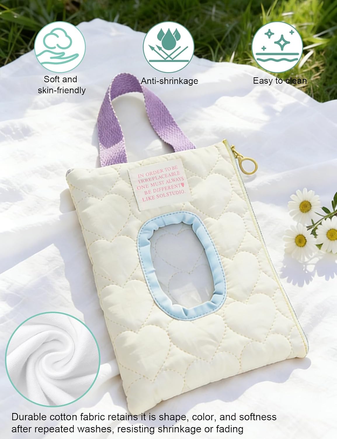 Reusable Baby Wipe Cover Fabric Quilted, Universal Size Travel-Friendly Baby Wipes Bag with Zipper Compatible with HUGGIES,WaterWipes,Pampers,Johnson and More Brands (Pink)