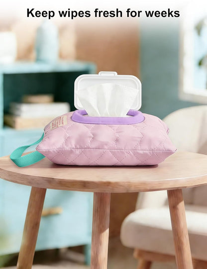 Reusable Baby Wipe Cover Fabric Quilted, Universal Size Travel-Friendly Baby Wipes Bag with Zipper Compatible with HUGGIES,WaterWipes,Pampers,Johnson and More Brands (Pink)