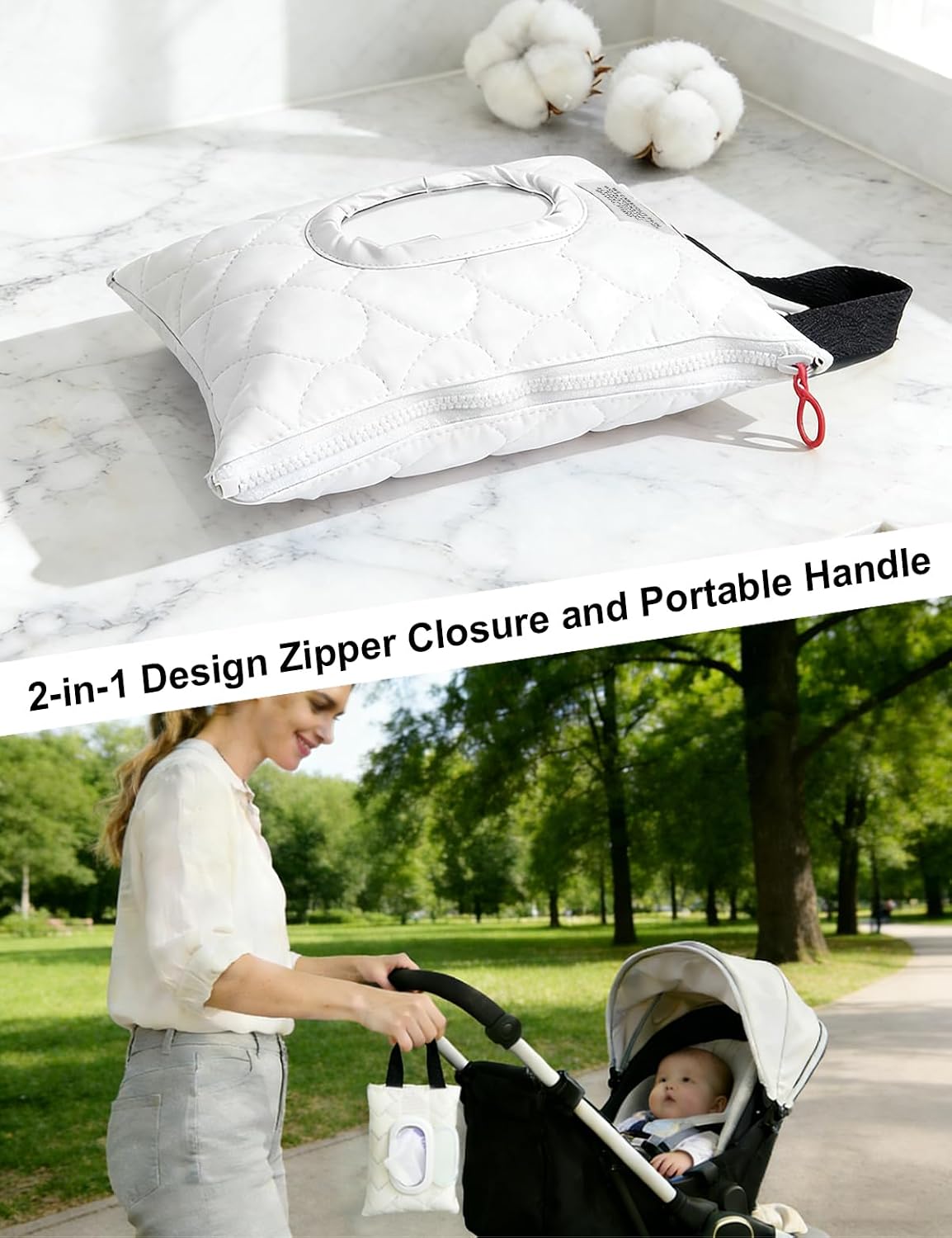 Reusable Baby Wipe Cover Fabric Quilted, Universal Size Travel-Friendly Baby Wipes Bag with Zipper Compatible with HUGGIES,WaterWipes,Pampers,Johnson and More Brands (Pink)
