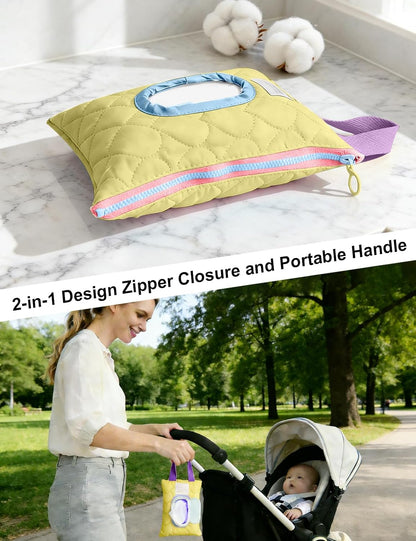 Reusable Baby Wipe Cover Fabric Quilted, Universal Size Travel-Friendly Baby Wipes Bag with Zipper Compatible with HUGGIES,WaterWipes,Pampers,Johnson and More Brands (Pink)