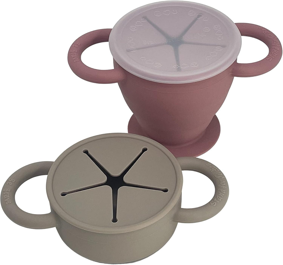 Snack Attack II Baby Silicone Snack Cup | 2 pack | Collapsible Toddler Snack Cup (Fog and Dusty Rose)