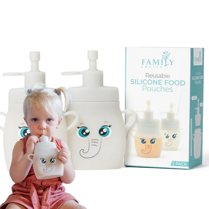 BPA Free, Silicone, Reusable Pouches for Toddlers 2 Pack Hippos, Easy to Clean Fill, Reusable Baby Food Pouches, Homemade Organic Smoothie, Puree, Applesauce, Yogurt, Refillable Food Pouches