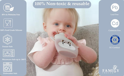 BPA Free, Silicone, Reusable Pouches for Toddlers 2 Pack Hippos, Easy to Clean Fill, Reusable Baby Food Pouches, Homemade Organic Smoothie, Puree, Applesauce, Yogurt, Refillable Food Pouches