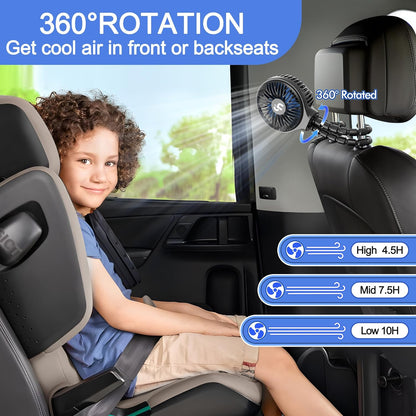 WEGA Stroller Fan Rechargeable Portable Battery Operated Car Seat Baby Fan,3 Speeds USB Personal Fan for Crib Treadmill HomeOffice and Travel (Black)