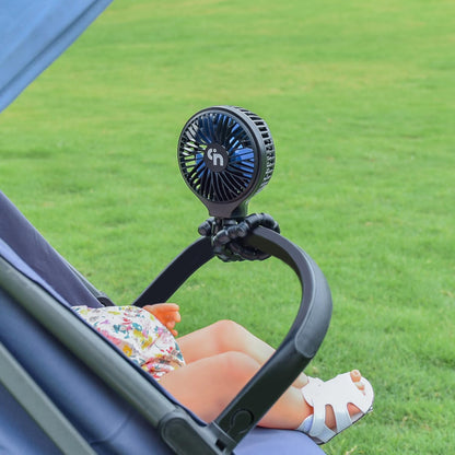 WEGA Stroller Fan Rechargeable Portable Battery Operated Car Seat Baby Fan,3 Speeds USB Personal Fan for Crib Treadmill HomeOffice and Travel (Black)