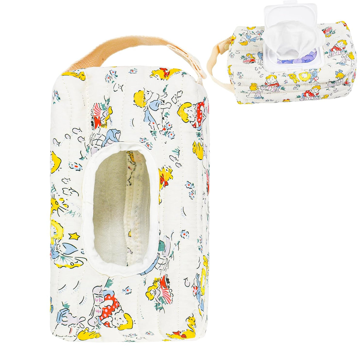 Quilted Baby Wipe Holder Floral Diaper Pouch Portable Quilted Wipes Bag for Car, Stroller (Beige Pattern)